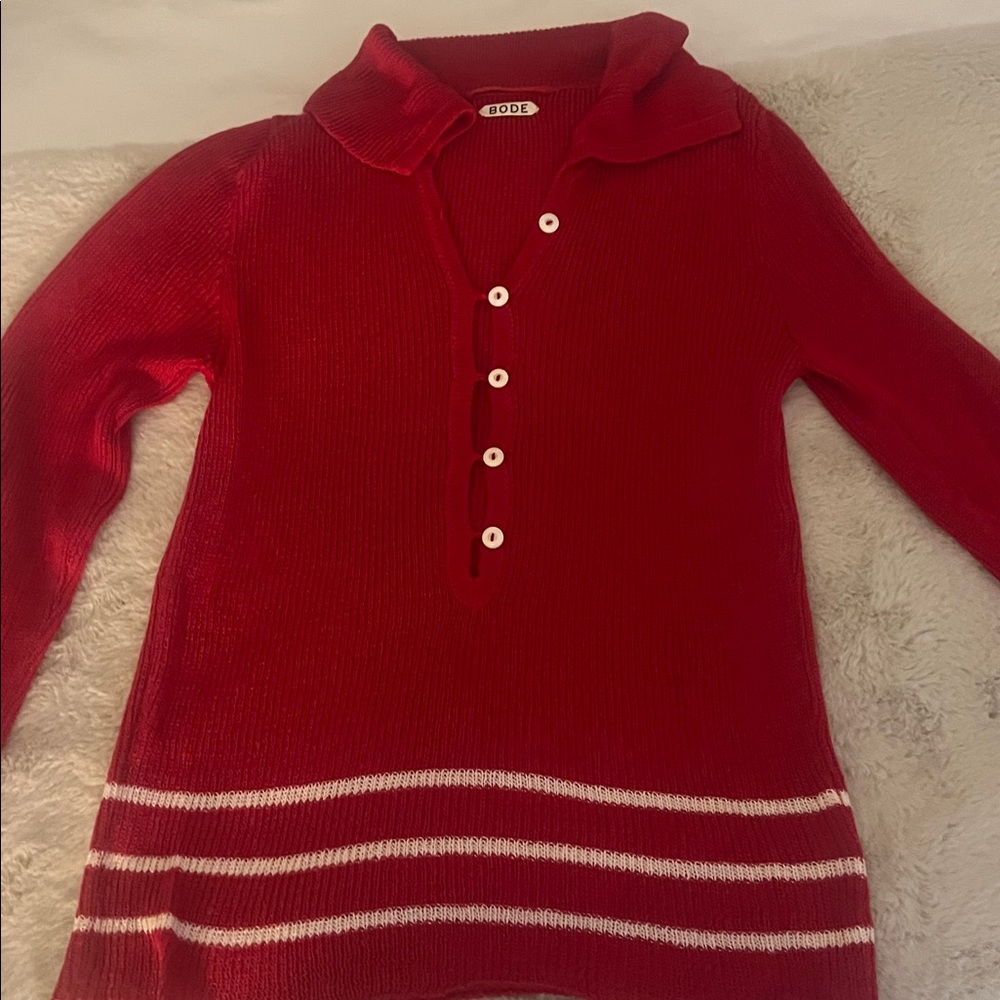 Red Bode Knit Sweater with White Stripes - Picture 2 of 3
